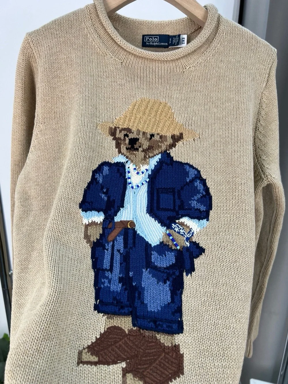 Polo by Ralph Lauren Beige Crewneck Bear Intarsia Sweater